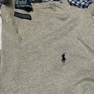 Polo by Ralph Lauren Gray V-Neck Sweater Medium